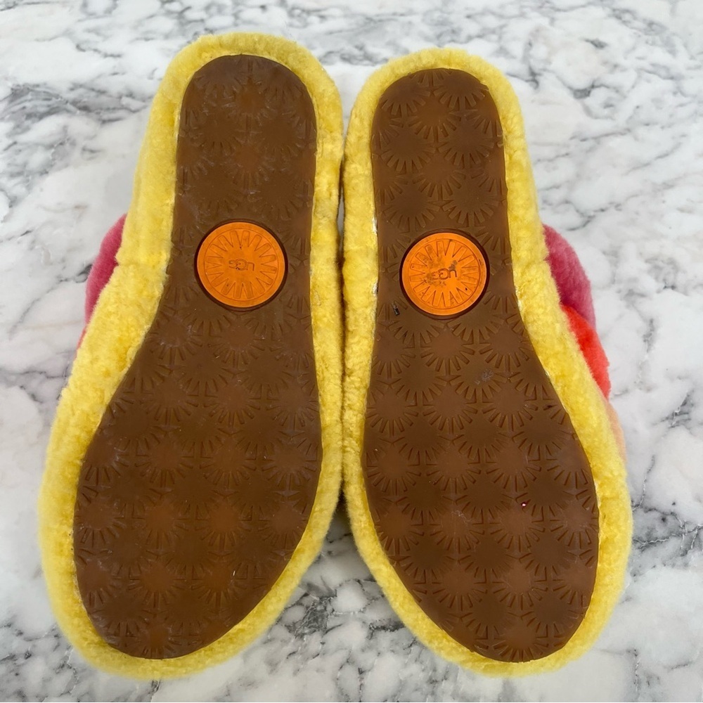 Ugg Fluff Yeah Rainbow Yellow Slide Slipper Platform Colorful Bright Happy Cozy - Picture 11 of 11
